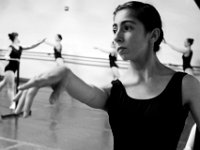 Felicia Garro, 15, and fellow E class students perform Arabesque's on the barre at the New Bedford Ballet studio on Purchast Street in the north end of New Bedford.   [ PETER PEREIRA/THE STANDARD-TIMES/SCMG ]